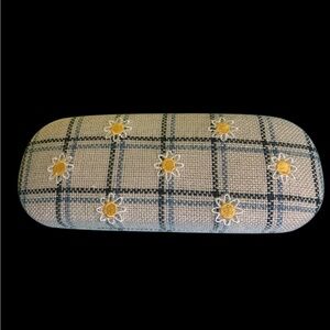 Plaid Glasses Case with Daisy Embroidery